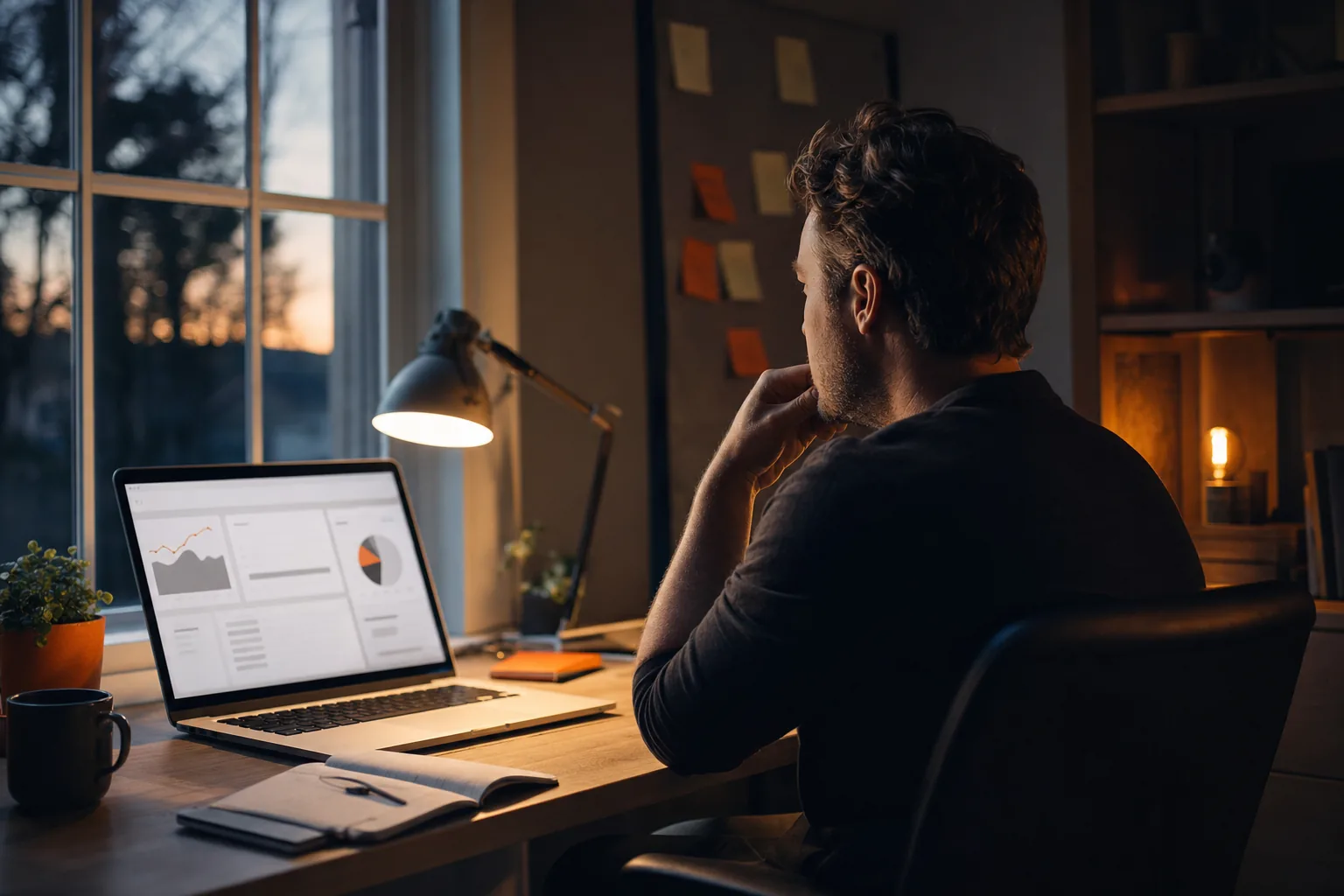 SaaS founder reflecting on early burnout signs in a home office.