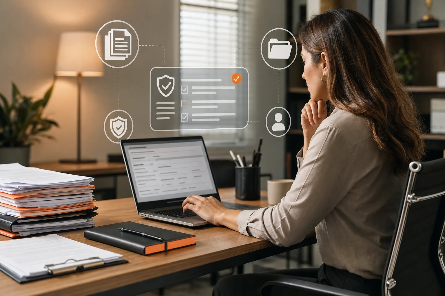 Automated insurance verification workflow connecting policy records, documents, and human review.