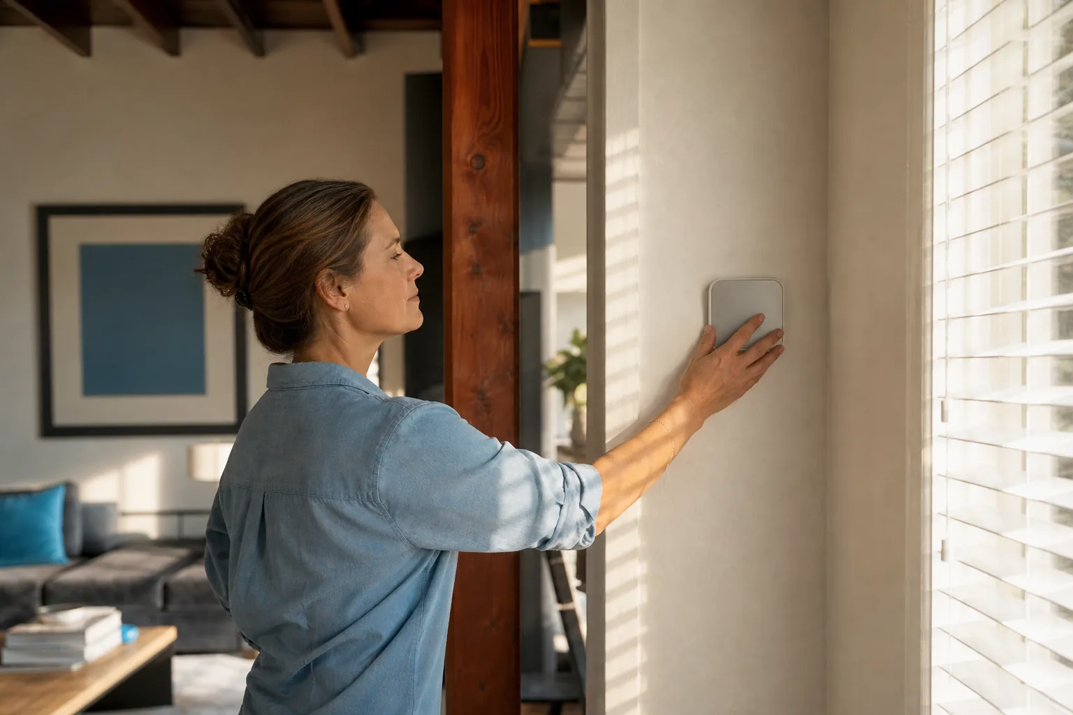 Homeowner setting an efficient air conditioner schedule in a Northern California home.