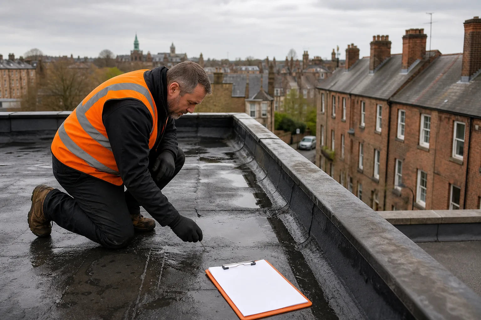 Flat roof inspection from inspection findings to estate maintenance decisions