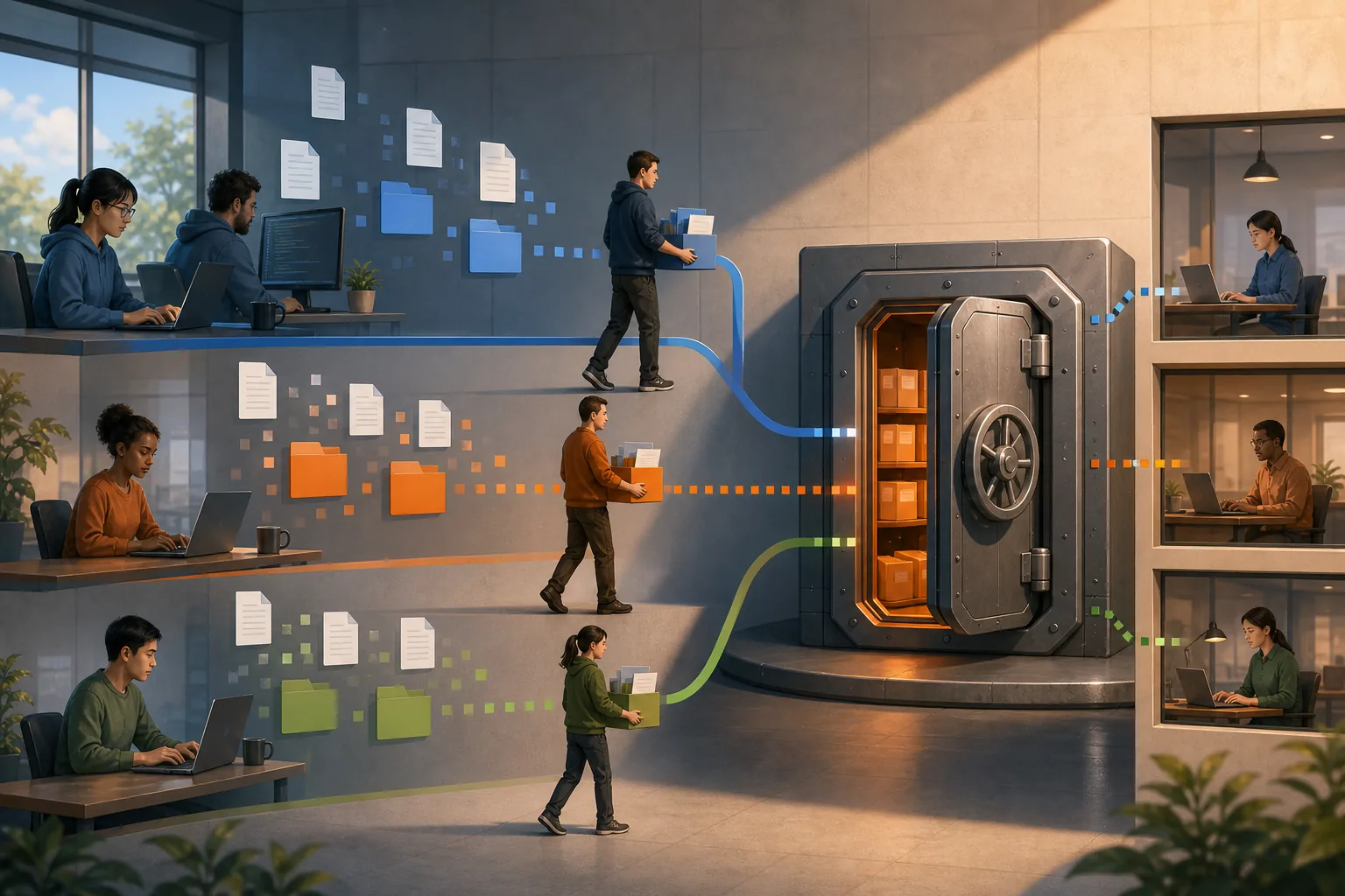 Centralize production and shared secrets to enforce per-environment access for.env files.