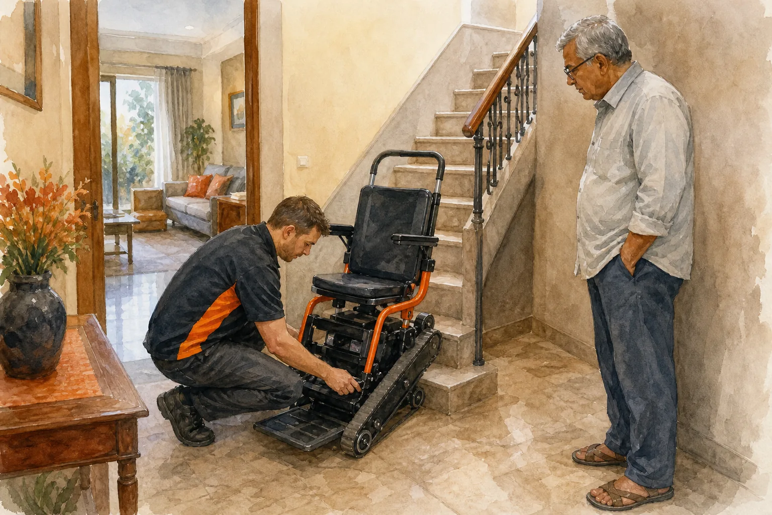 Technician demo for stair‑climbing wheelchair rental