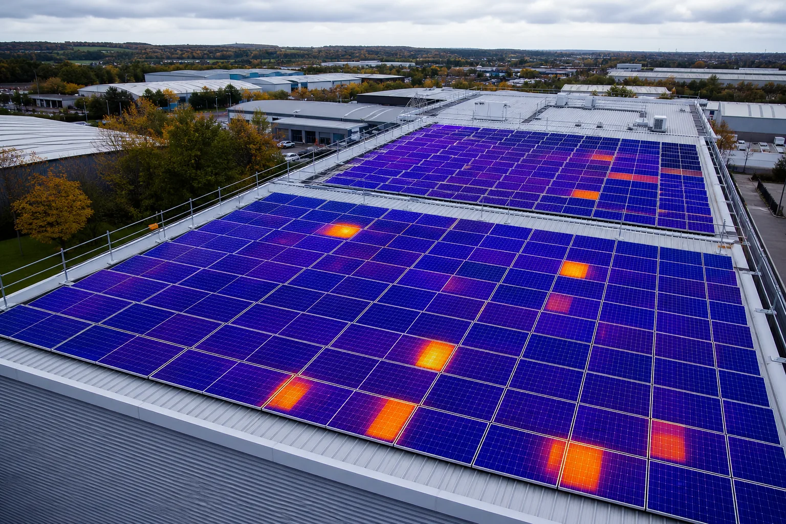 Solar panel thermal imaging on a UK commercial roof