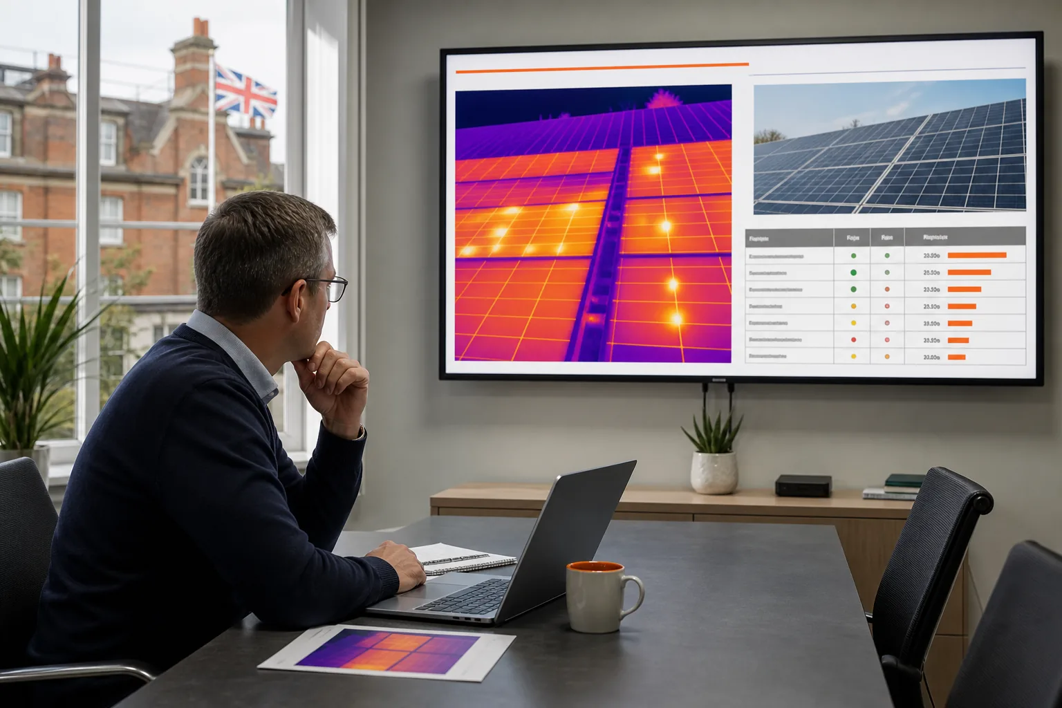 Solar panel thermal imaging report guiding maintenance decisions