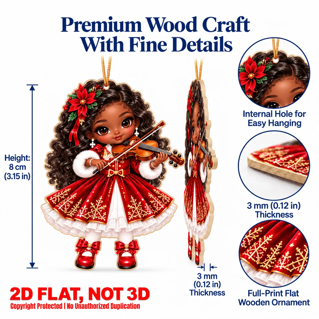 A themed collection of colorful wooden Christmas ornaments on a tree