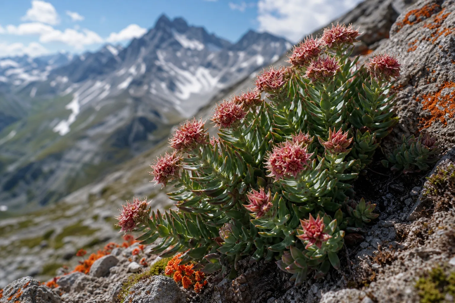 Orpin rose dans son habitat alpin