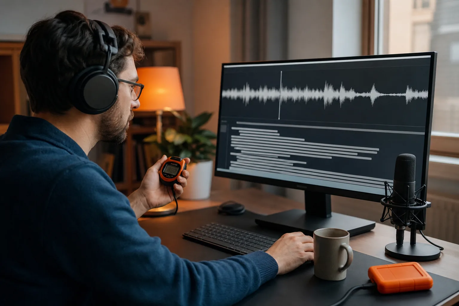 Measuring live interview transcription delay on a desktop
