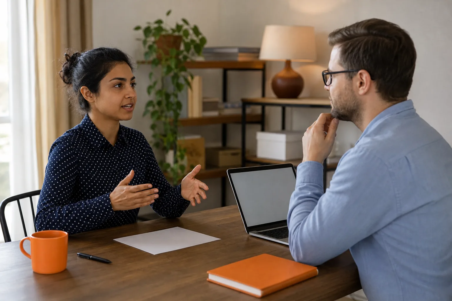 Candidate and mock interviewer agreeing on audio capture before a live interview practice round.
