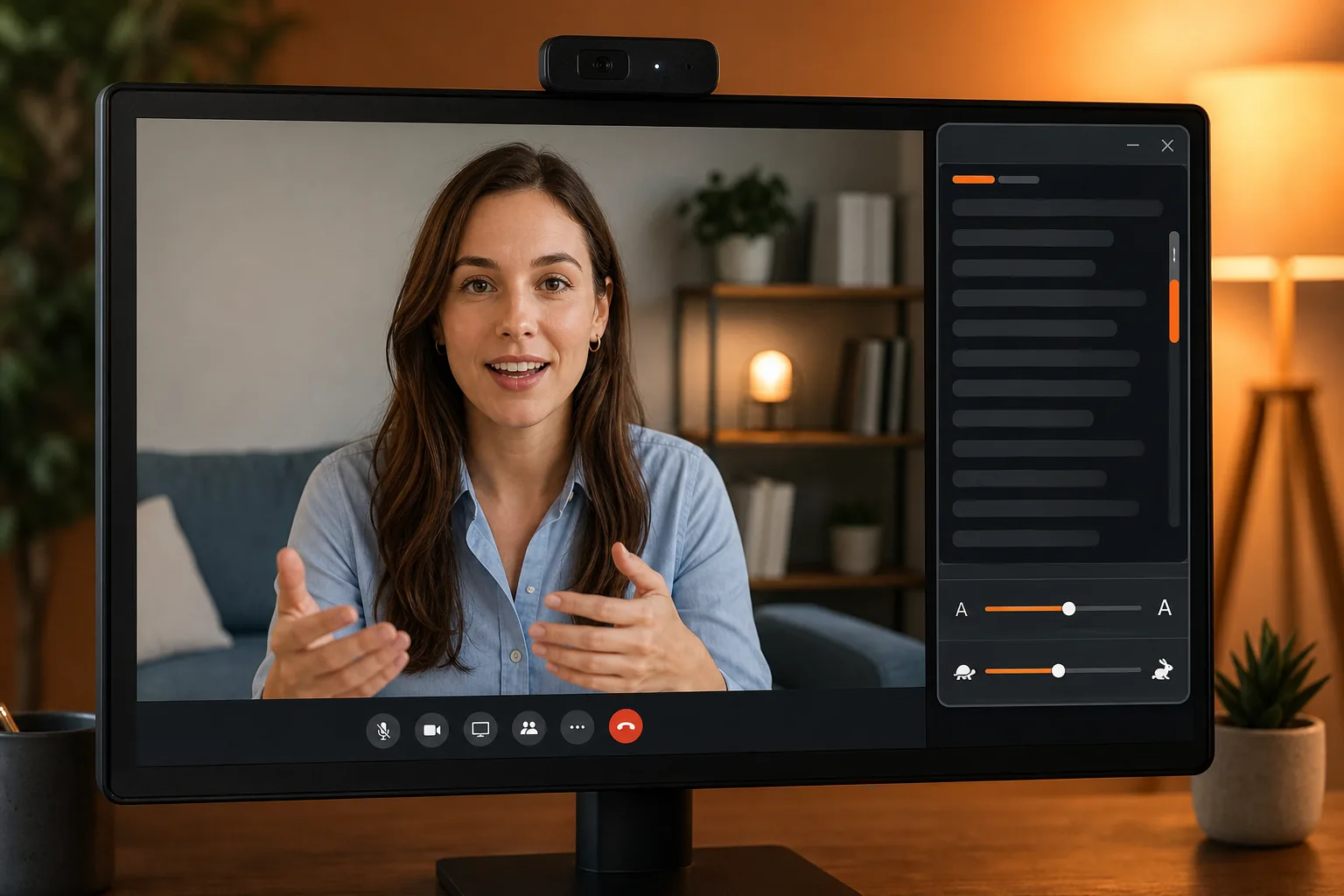 Interview prompter software overlay beside a video call