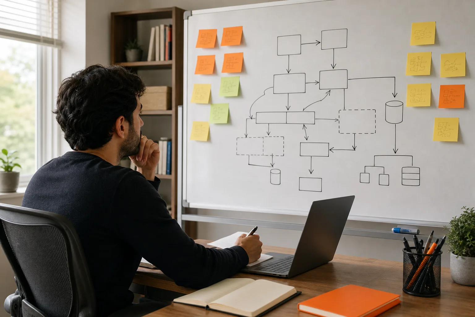 Manual system design interview practice with architecture diagram and prompt notes