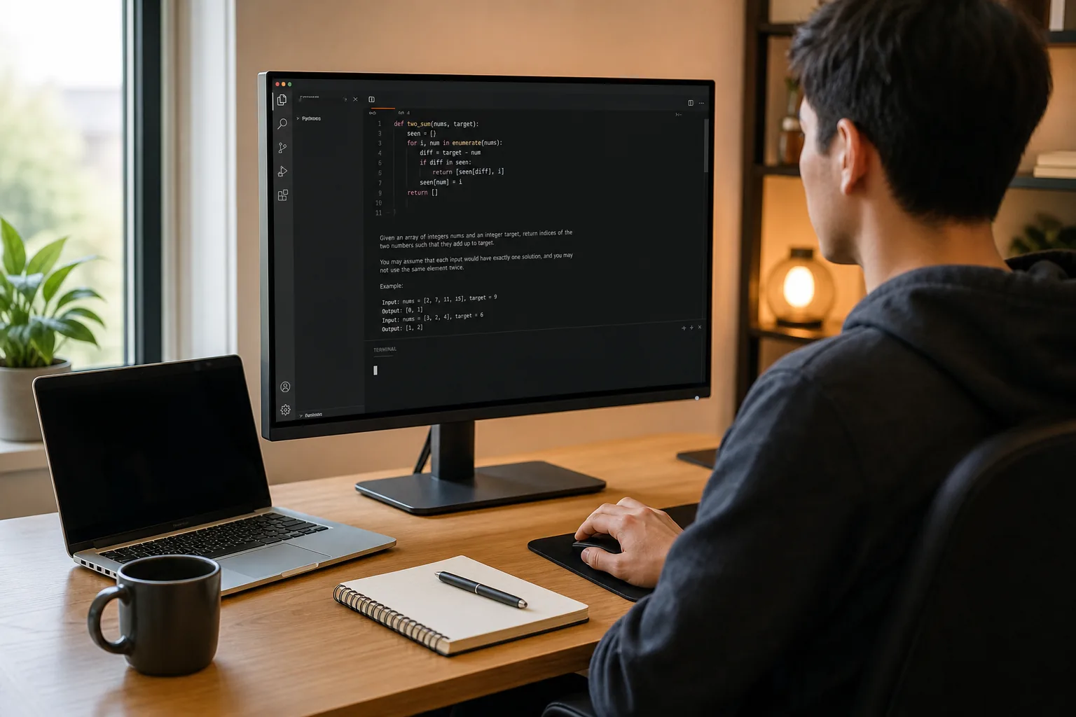 Clean VS Code workspace prepared for a live mock coding interview.