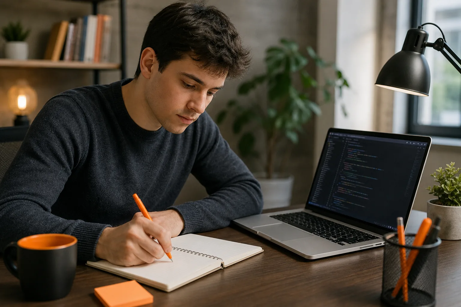 Rewriting a technical interview answer into a clear outline before another practice take.