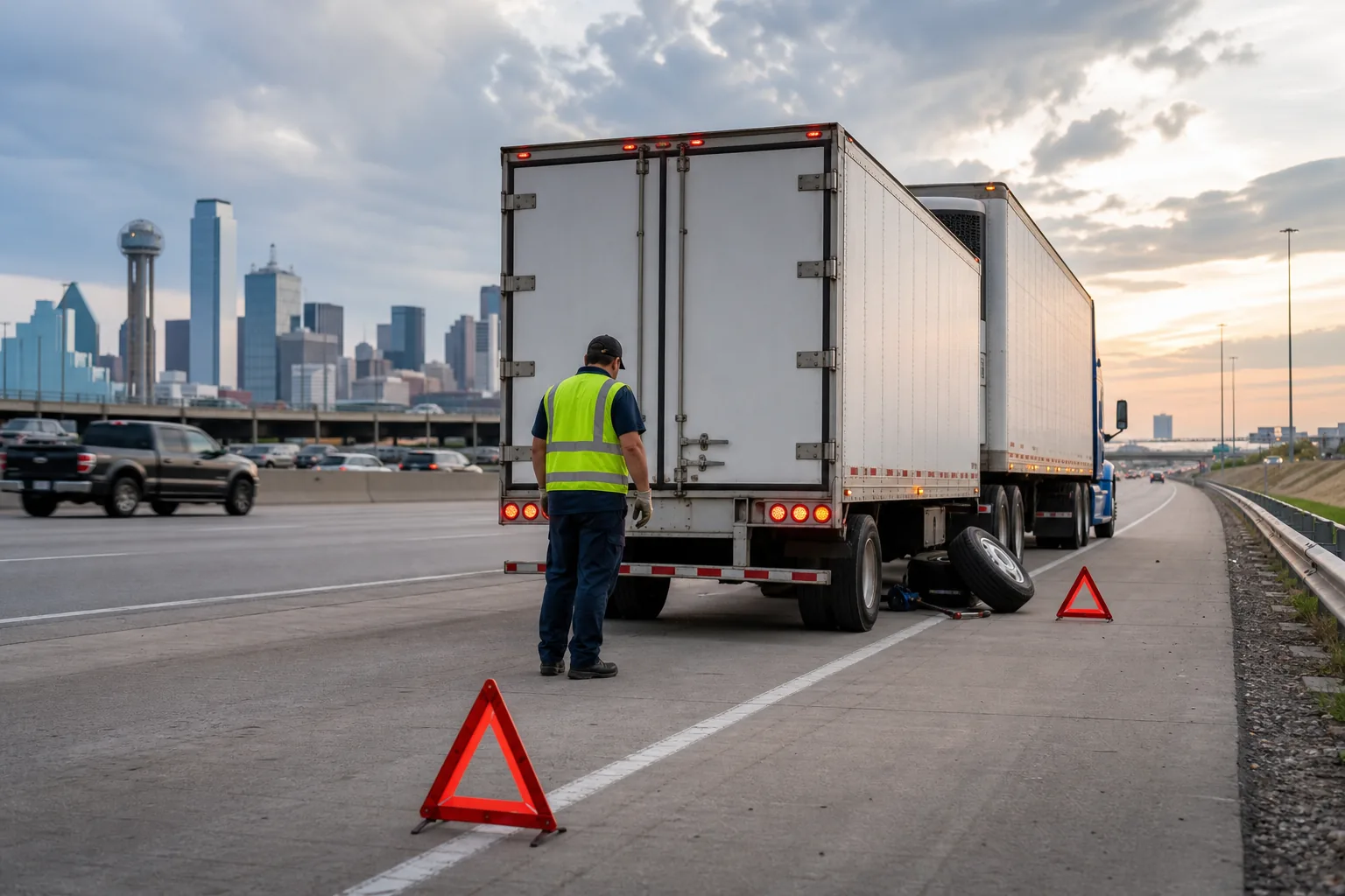 Refrigerated truck safe stop roadside tire assistance