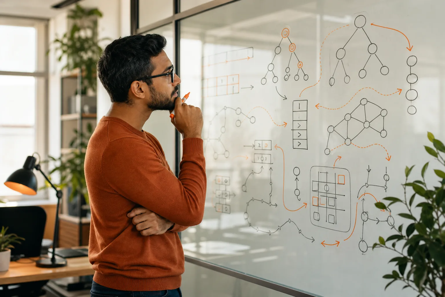 Software engineer mapping coding interview patterns across common data structures.