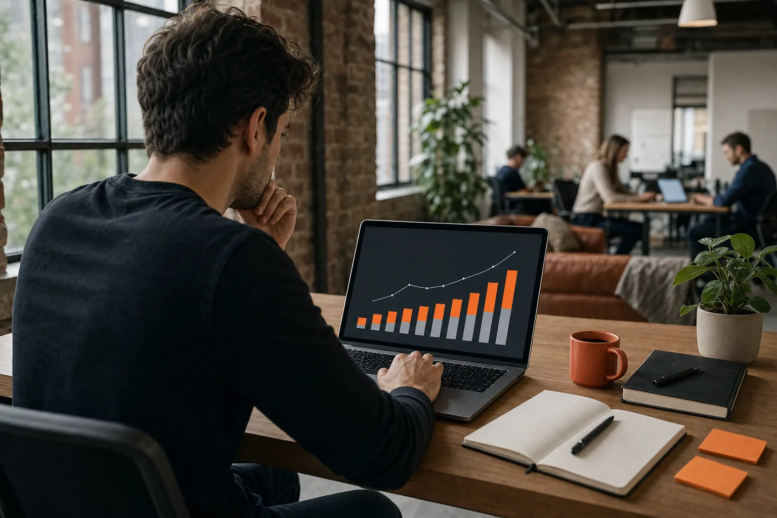 SaaS founder tracking customer acquisition and recurring revenue growth.