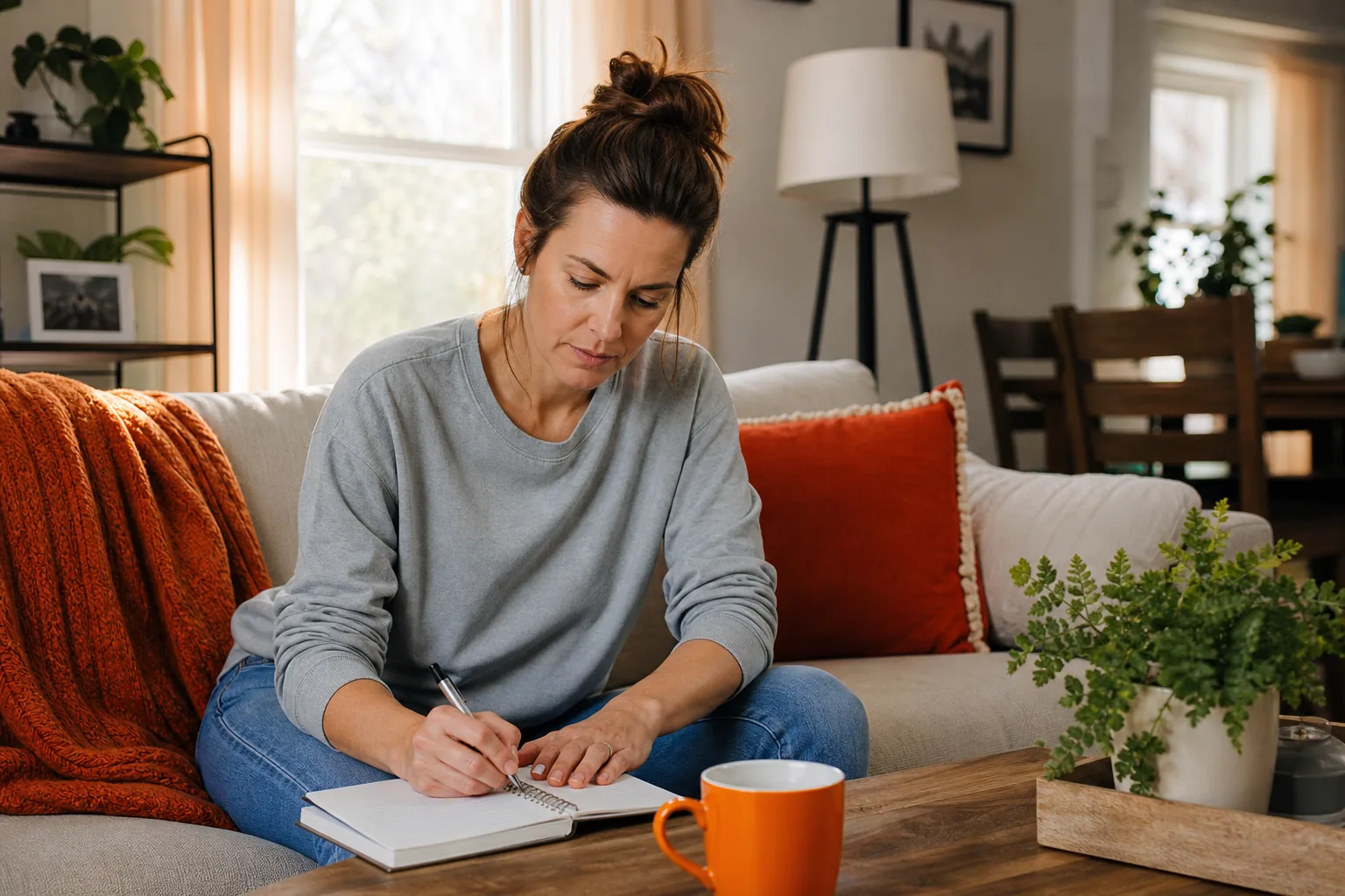Parent noting boundary concerns in a cozy home setting