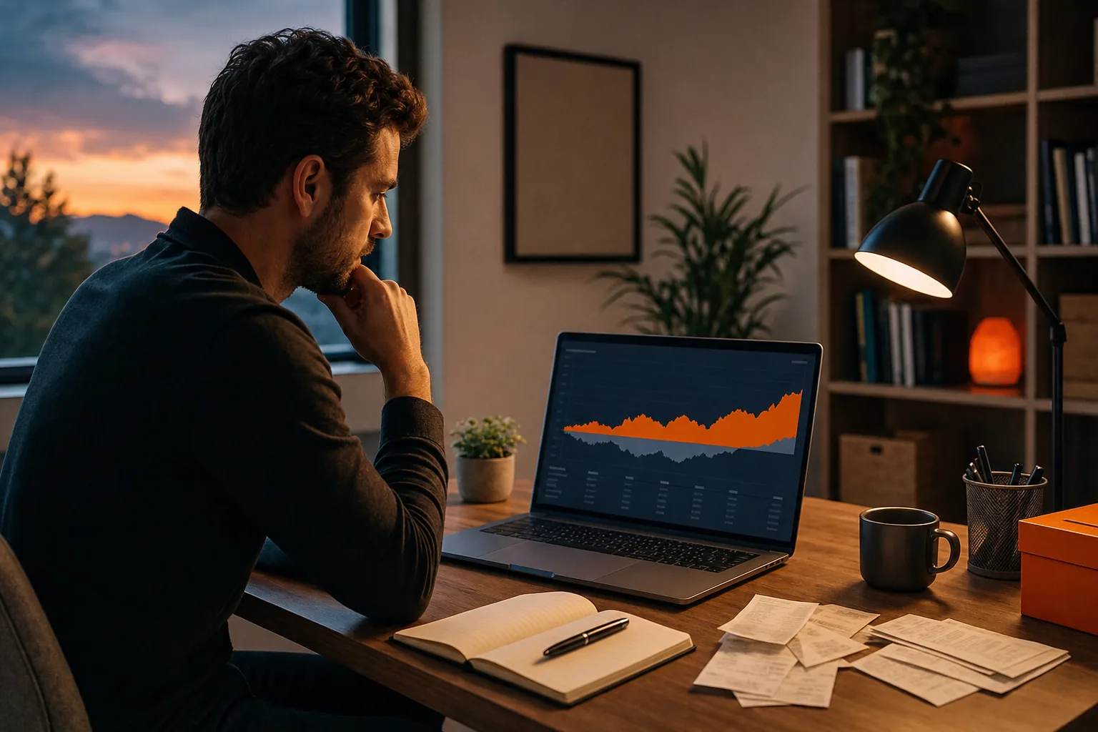 Bootstrapped SaaS founder reviewing startup cash flow and expenses.