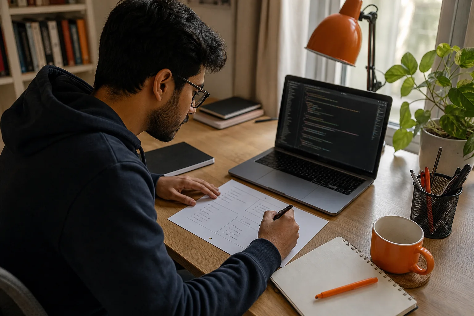 Software engineer breaking a LeetCode prompt into inputs, constraints, and expected output.