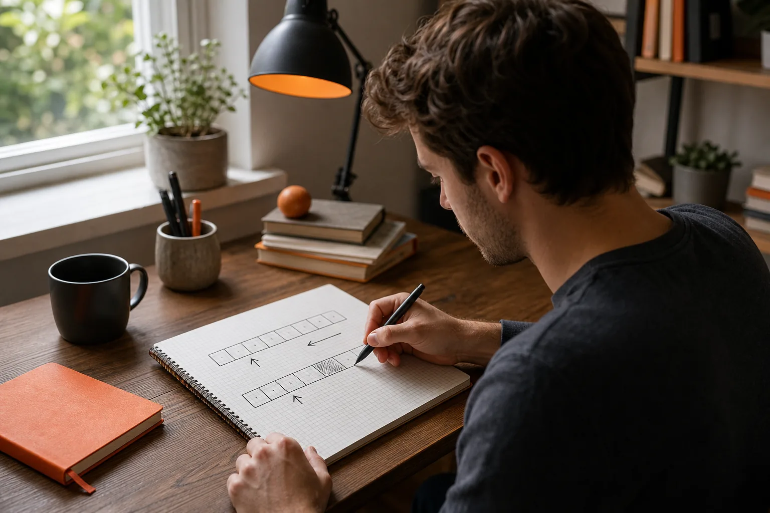 Diagram-like scene showing how to explain and verify a two-pointer algorithm.