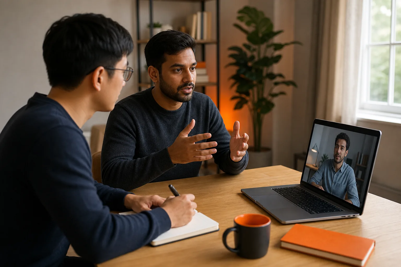 Software engineer rehearsing behavioral interview answers during a mock interview.
