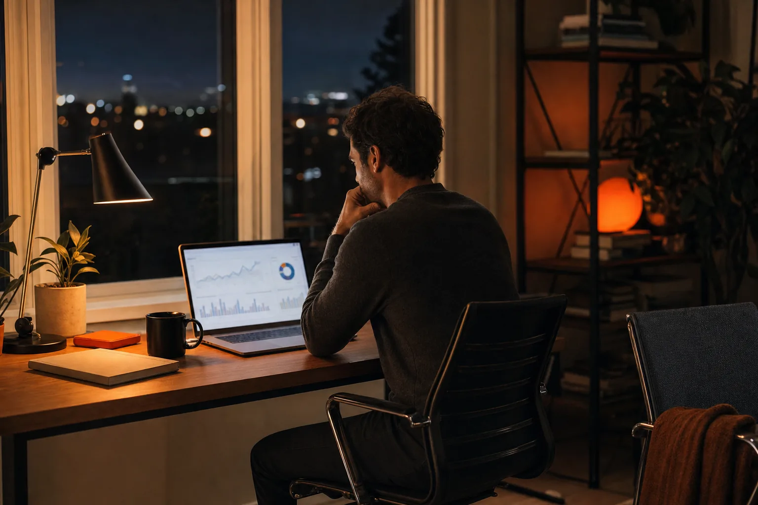 SaaS founder reflecting on isolation while working alone in a home office.