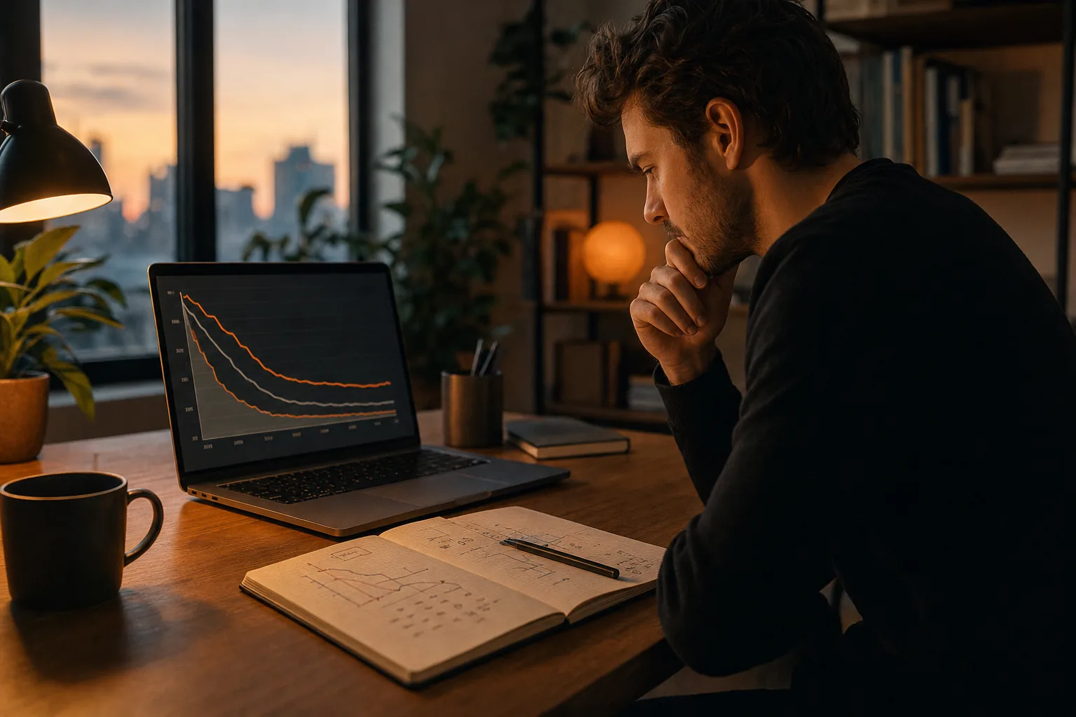 SaaS founder reviewing user retention and product usage data.