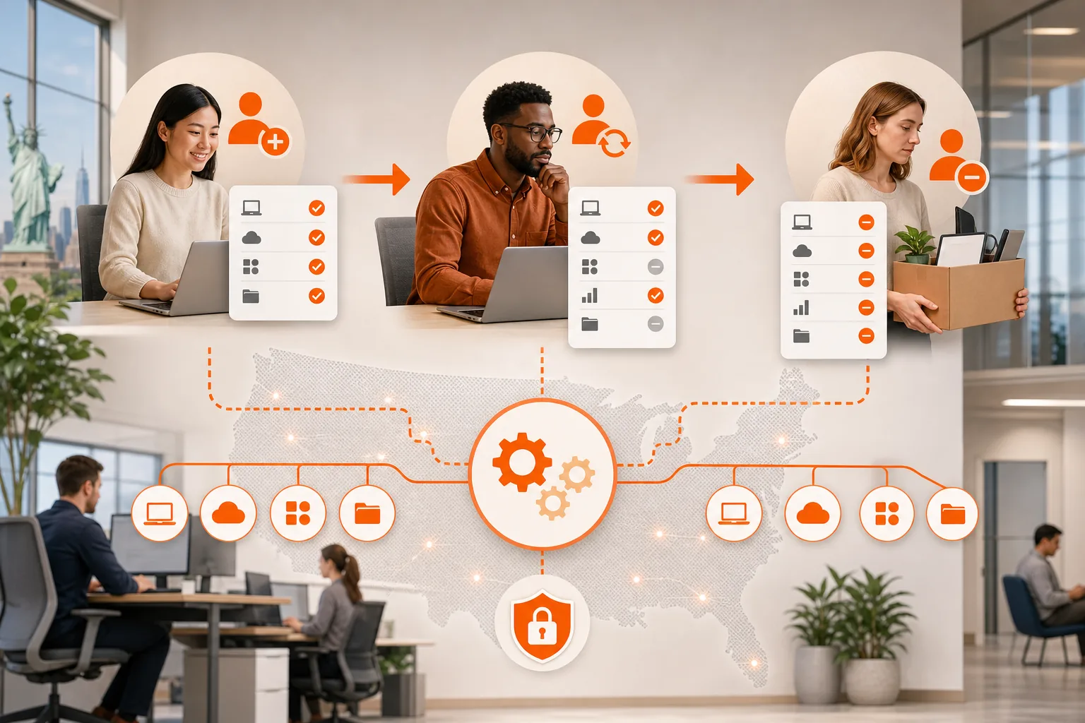 Automated joiner mover leaver access changes in an access governance workflow.