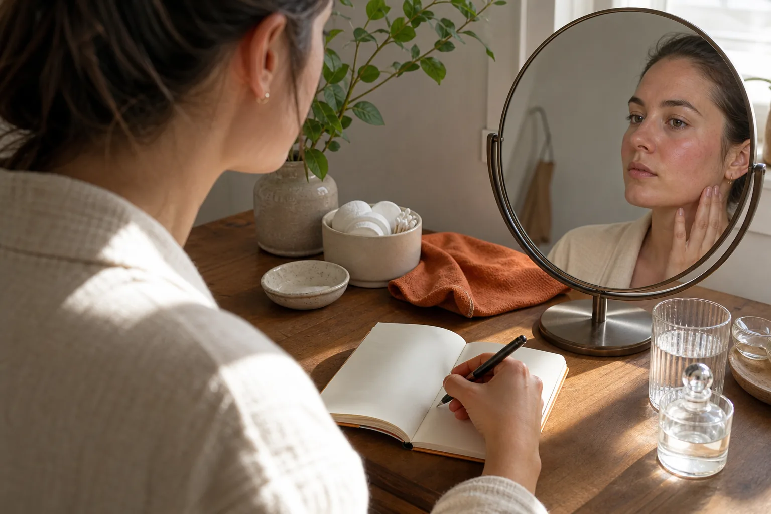 Tracking skin responses while introducing rosacea skincare products one at a time.