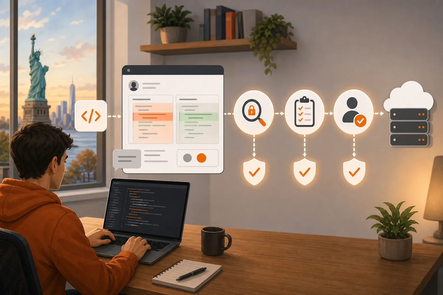 CI/CD security checks integrated into a developer workflow.