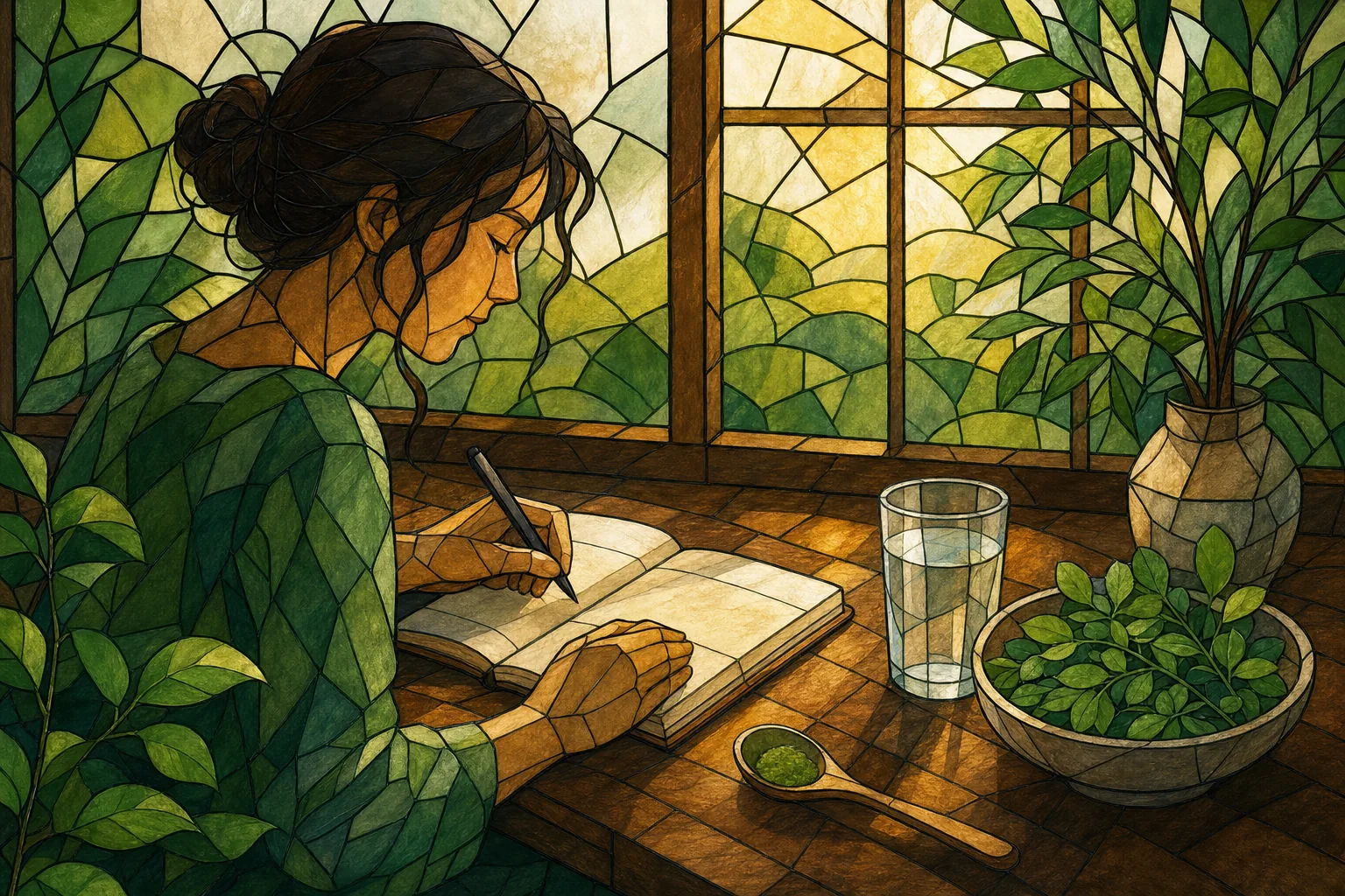 Track your moringa serving and response in a daily wellness journal.