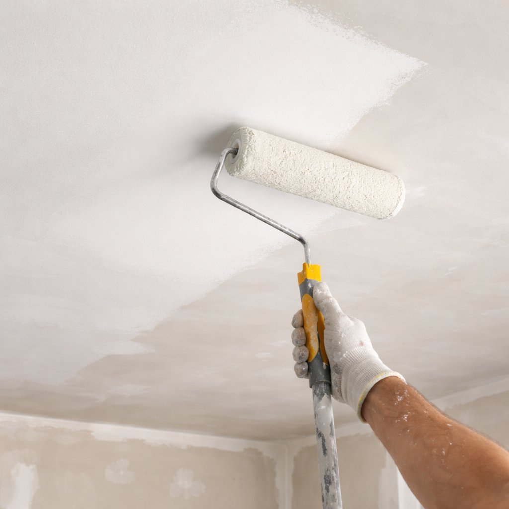 "how to repair plaster ceiling water damage sanding priming painting"