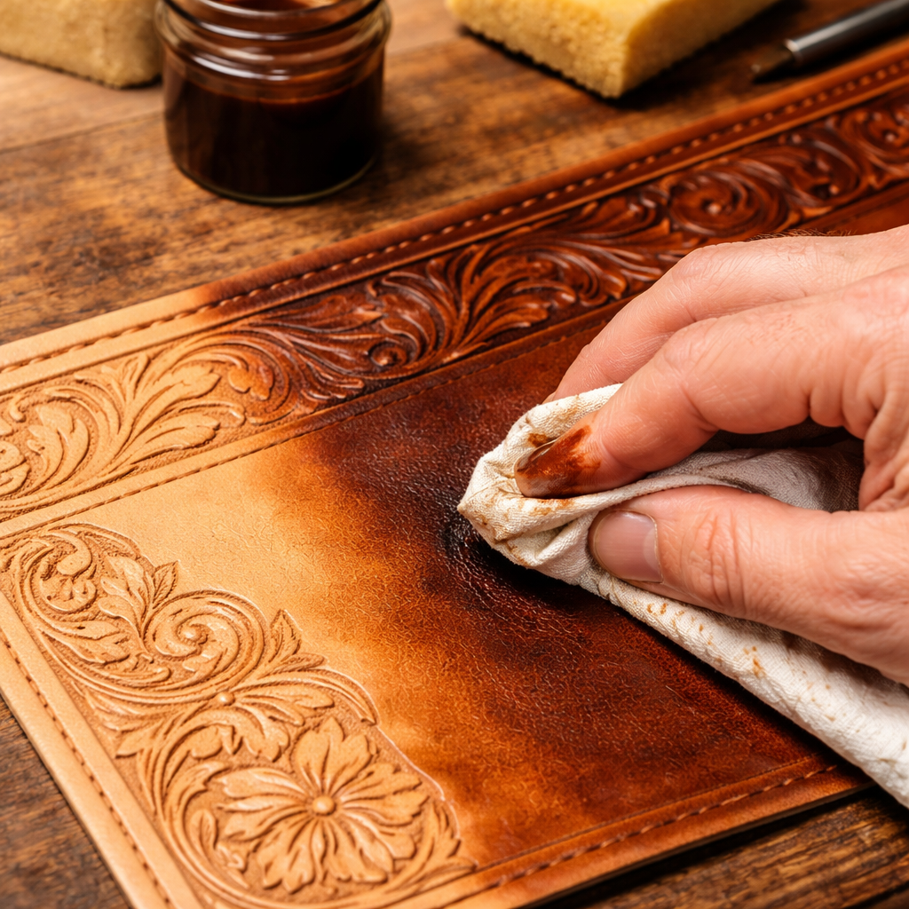 leather tooling for beginners dyeing and sealing process