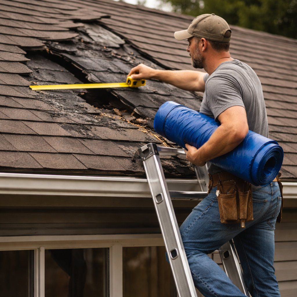 measuring roof damage for emergency roof tarping