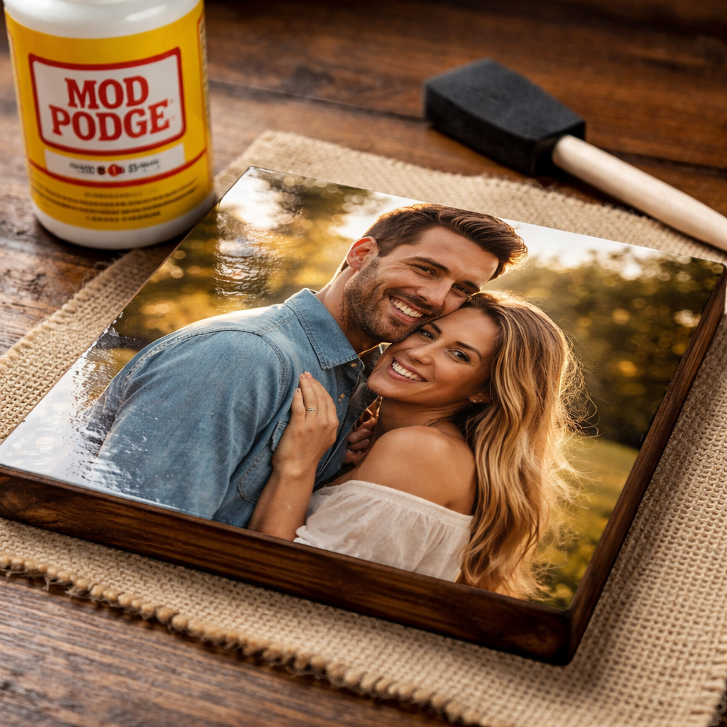 sealed wood photo with mod podge