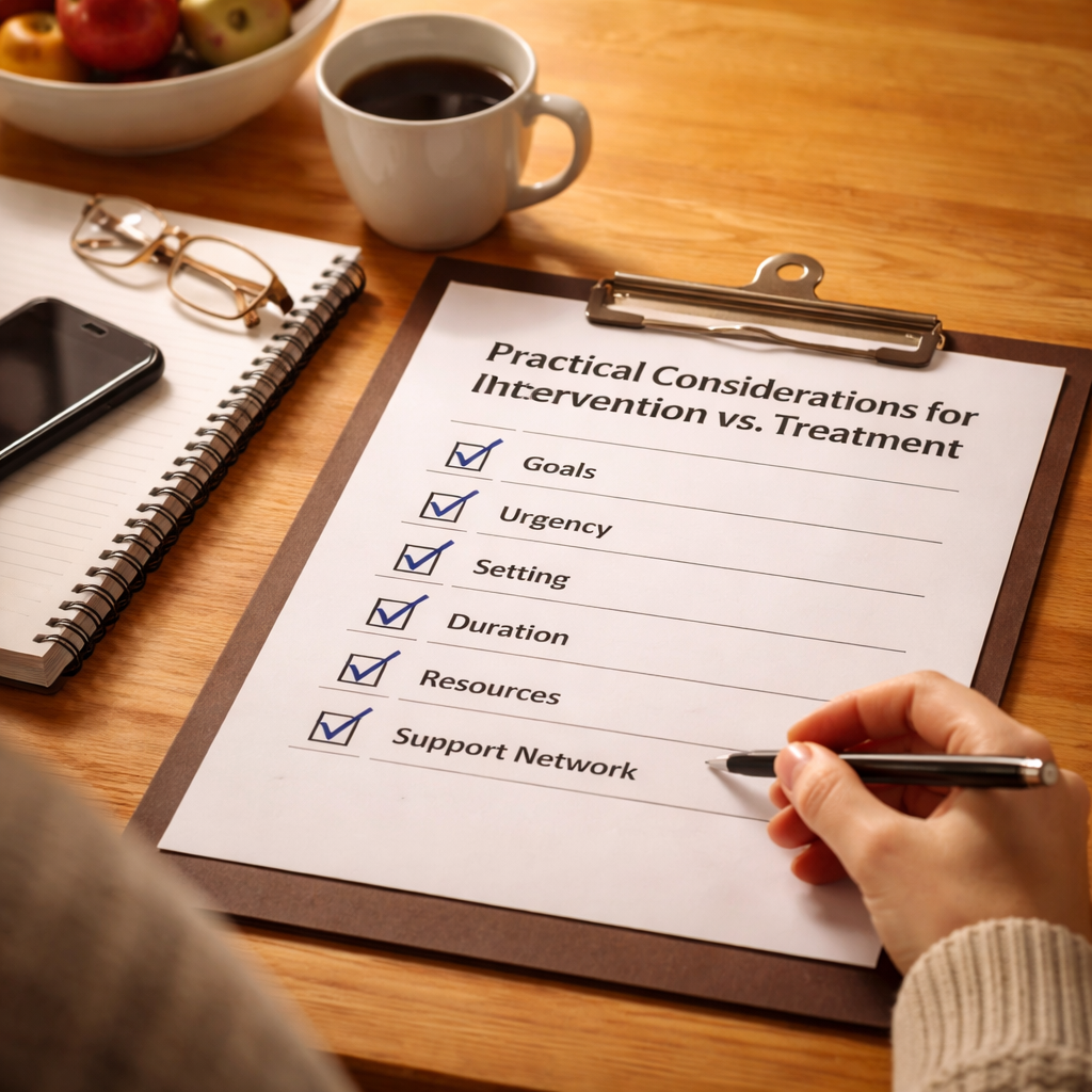 practical considerations for intervention vs treatment checklist