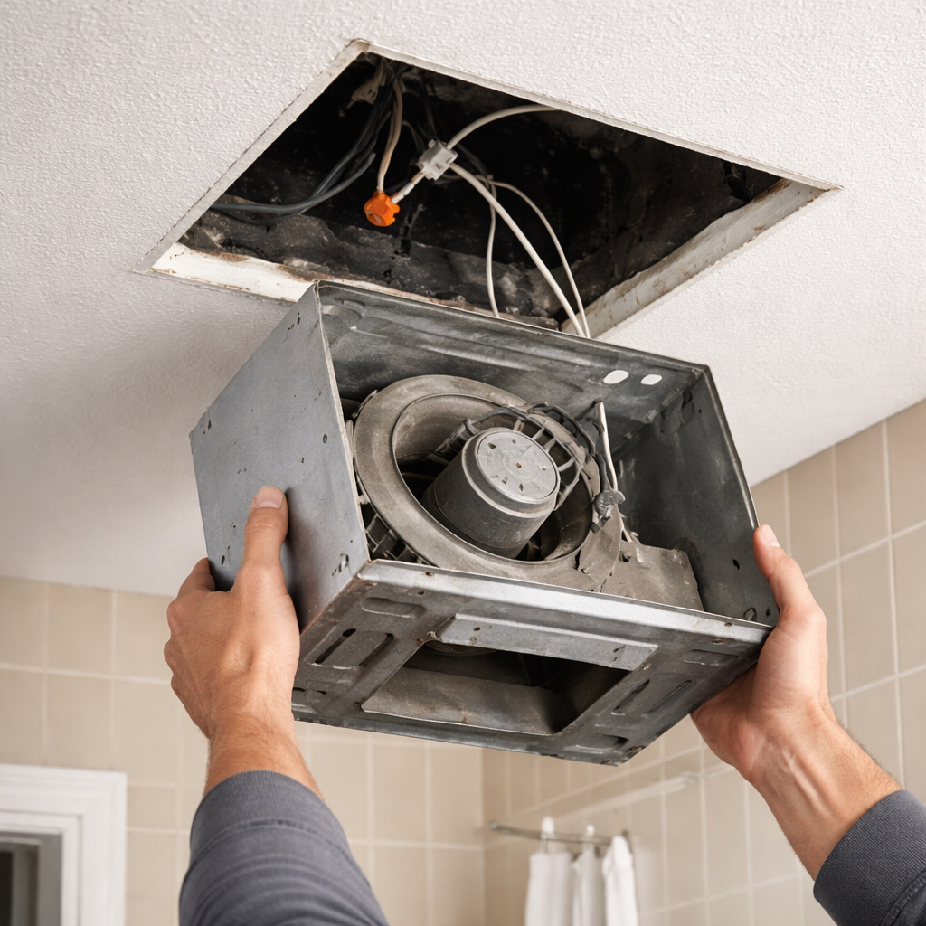 removing old bathroom exhaust fan.
