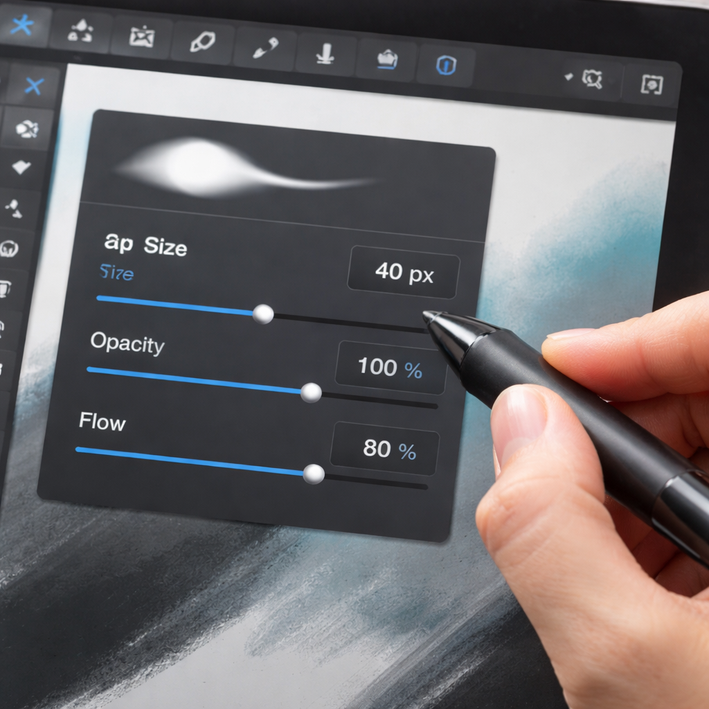 digital painting brush settings panel illustration