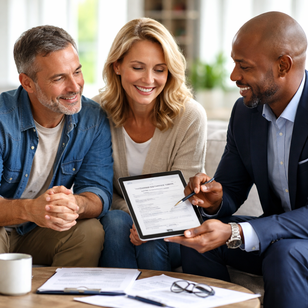 homeowner and agent discussing mortgage protection plan