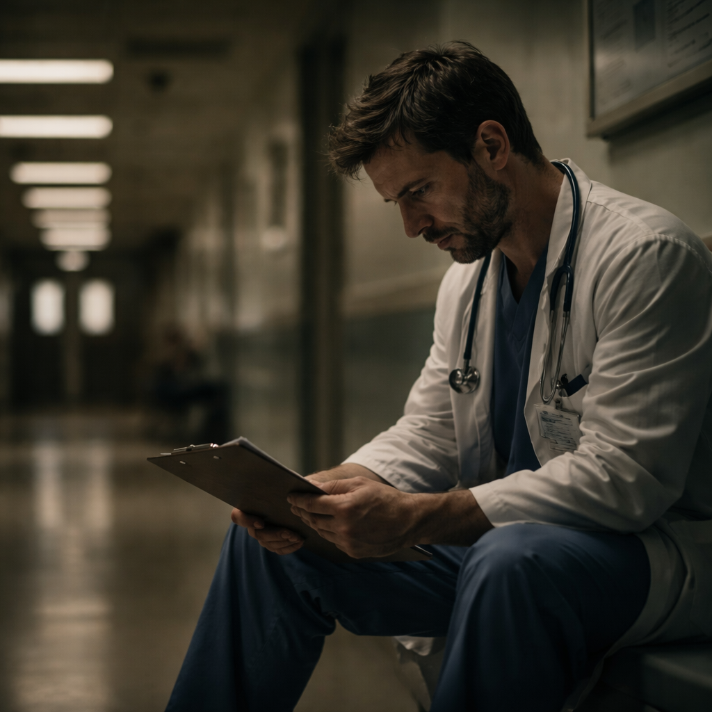 physician experiencing burnout in physicians, feeling exhausted and detached