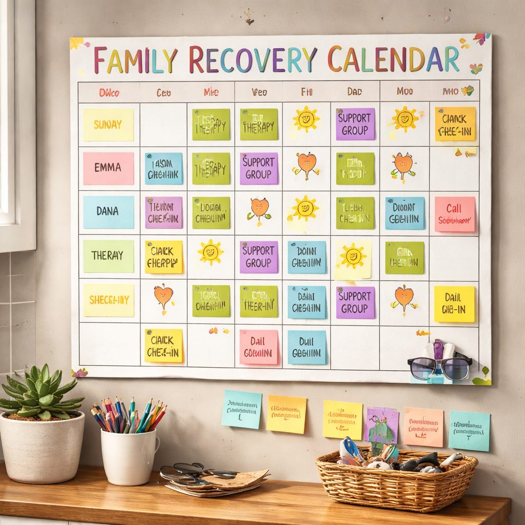 family recovery calendar with visual reminders