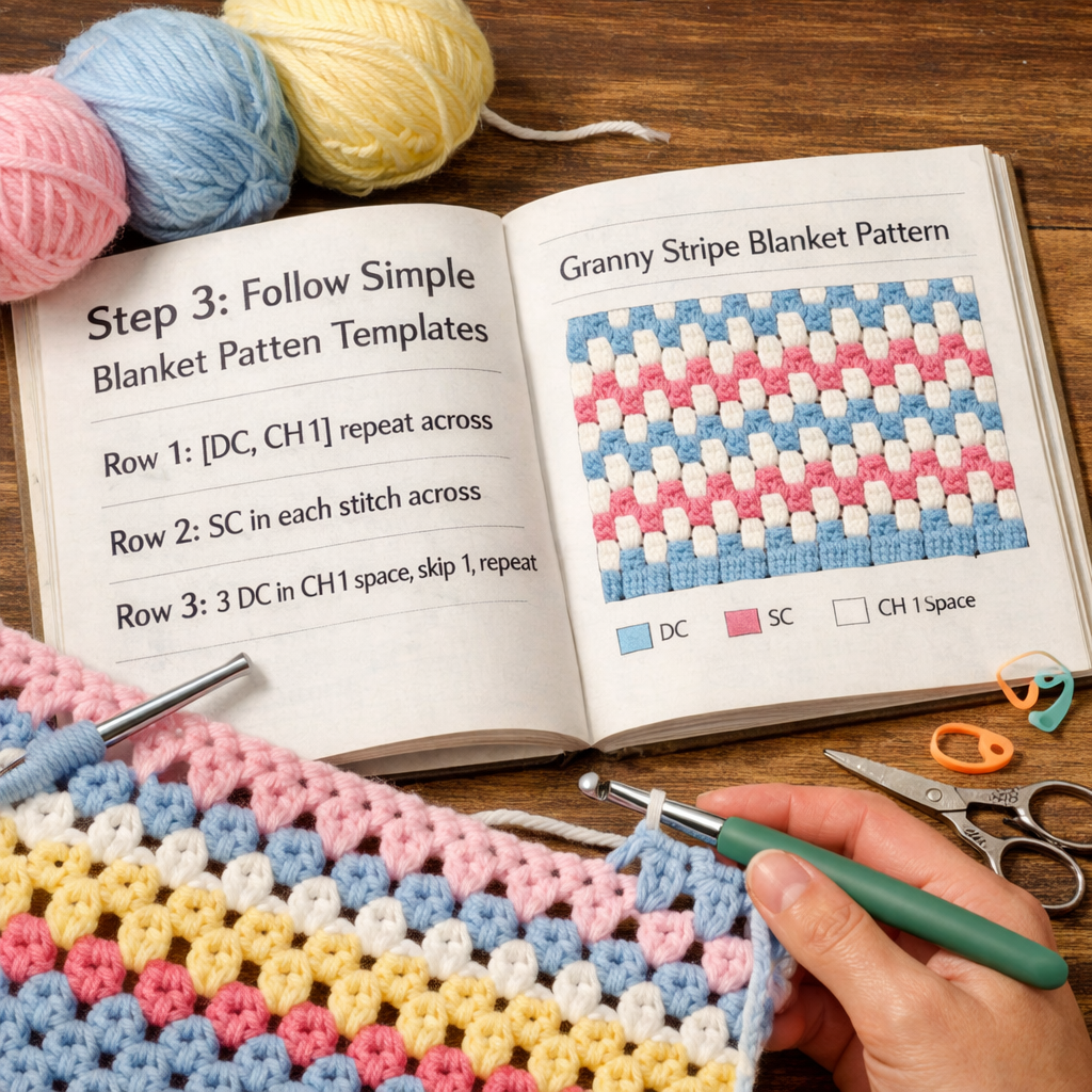 beginner crochet patterns for blankets step 3: follow simple blanket pattern templates