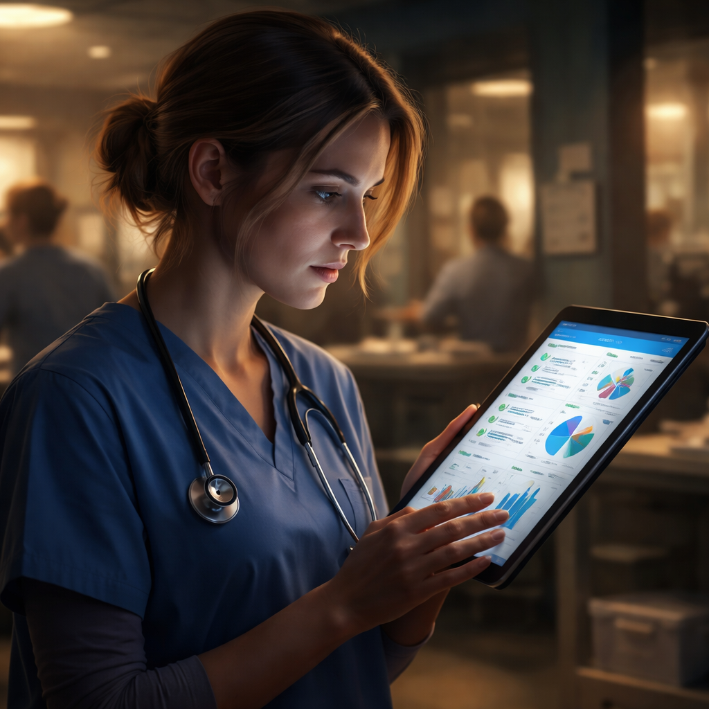 nurse reviewing burnout questionnaire results