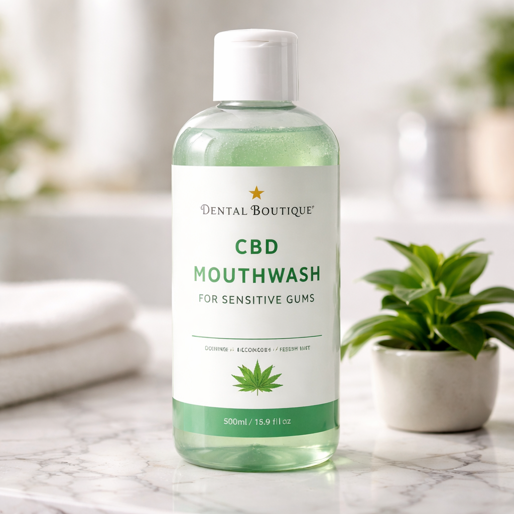 Dental Boutique CBD mouthwash bottle for sensitive gums