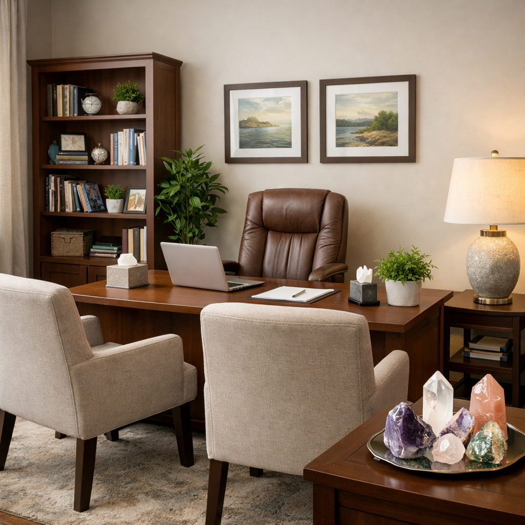 prescription drug interventionist office interior with calming décor