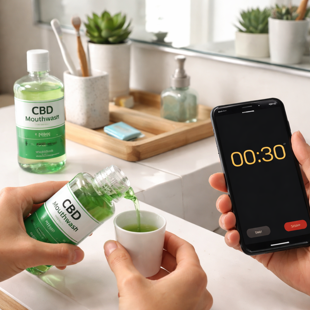 daily CBD mouthwash routine illustration