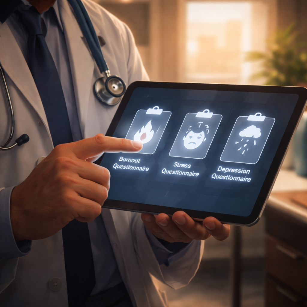 clinical burnout questionnaire selection process illustration.