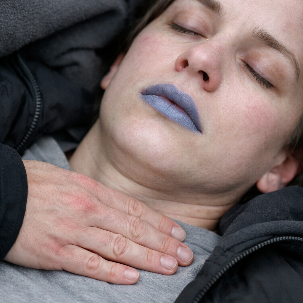 Person checking for signs of opioid overdose like pale skin and blue lips.
