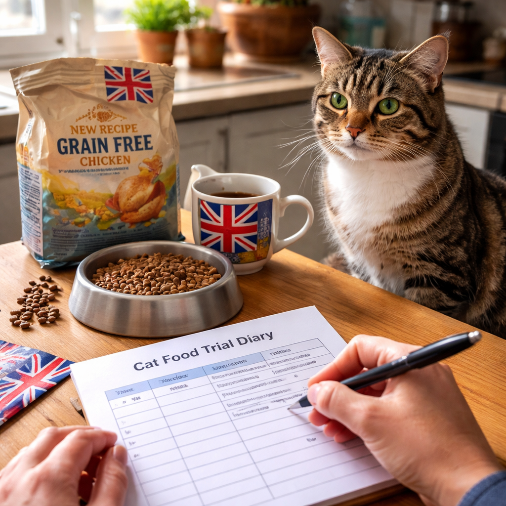 cat food trial diary for UK owners dealing with cat vomiting after eating new food uk