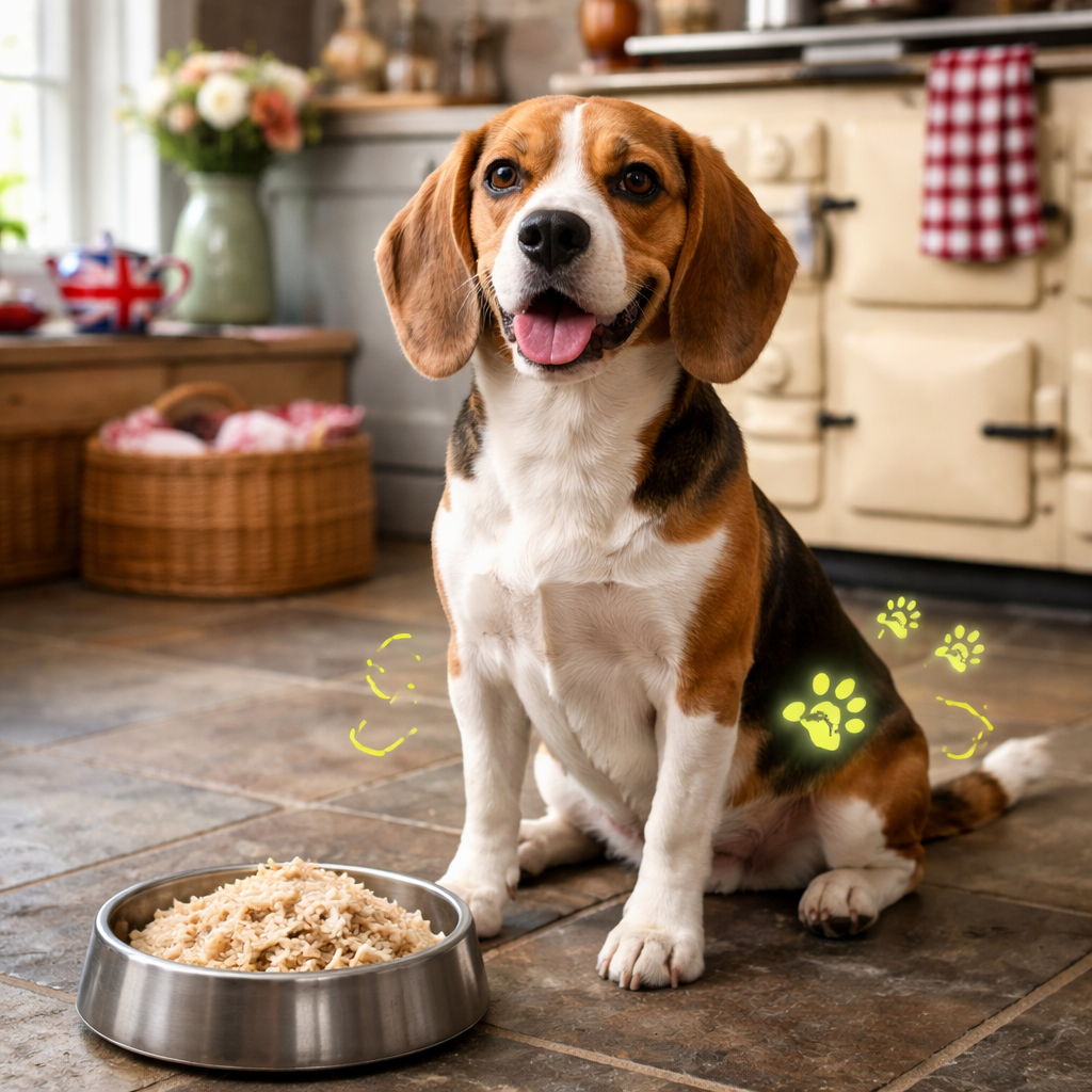 dog with reduced gas and bloating after bland diet