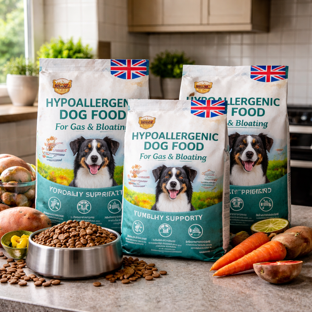 hypoallergenic dog food for dog gas and bloating caused by food intolerance uk